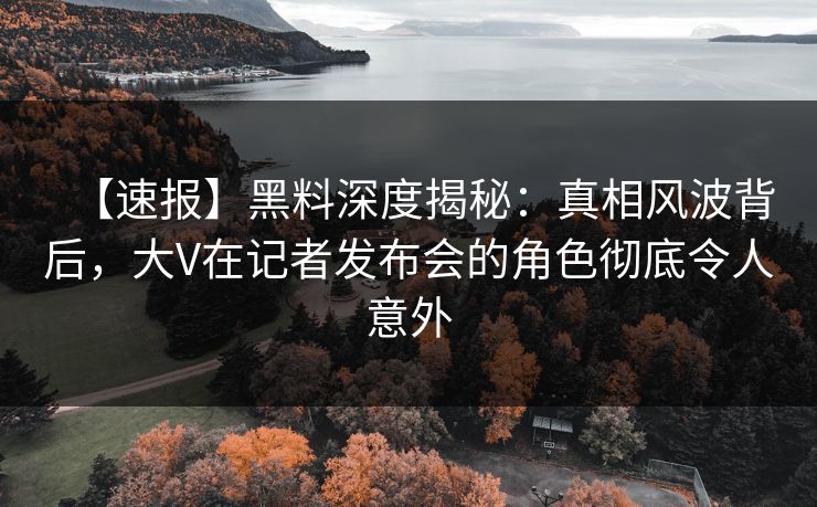 【速报】黑料深度揭秘：真相风波背后，大V在记者发布会的角色彻底令人意外