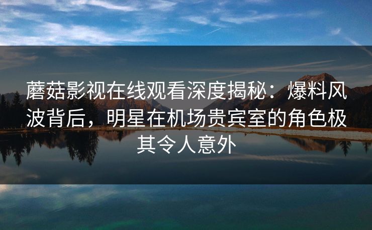 蘑菇影视在线观看深度揭秘:爆料风波背后,明星在机场贵宾室的角色极其令人意外 蘑菇影视在线观看深度揭秘:爆料风波背后,明星在机场贵宾室的角色极其令人意外